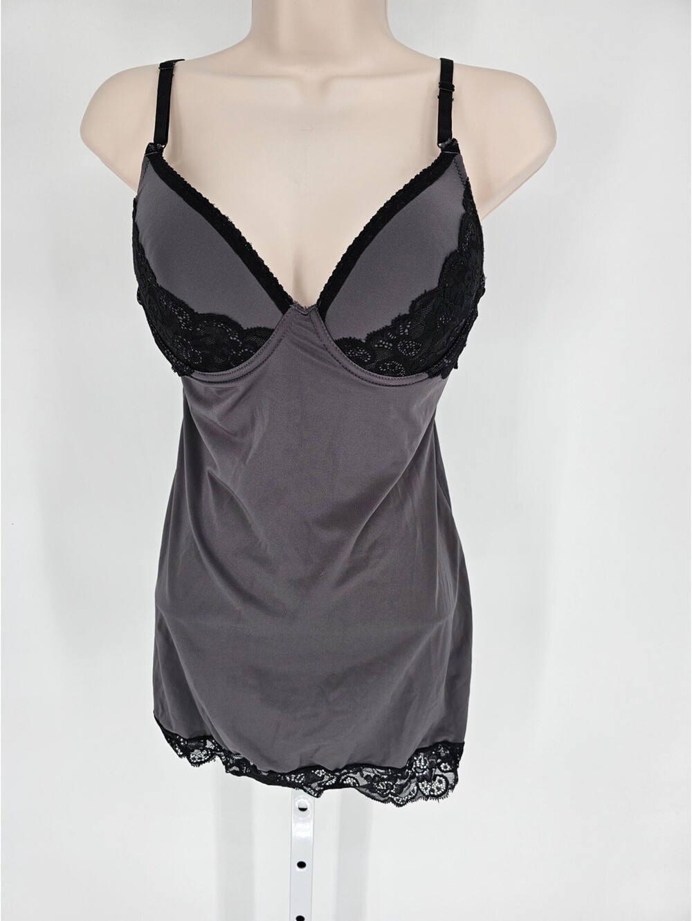 Vintage Y2K Jessica Simpson Womens Sz M Nightie Gray w/ Black Lace Trim
